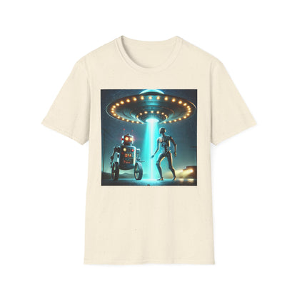 Alien Encounter Unisex Softstyle T-Shirt | Sci-Fi Fan Gift, Superhero Tee, UFO Shirt, Casual Wear, Unique Graphic T-Shirt