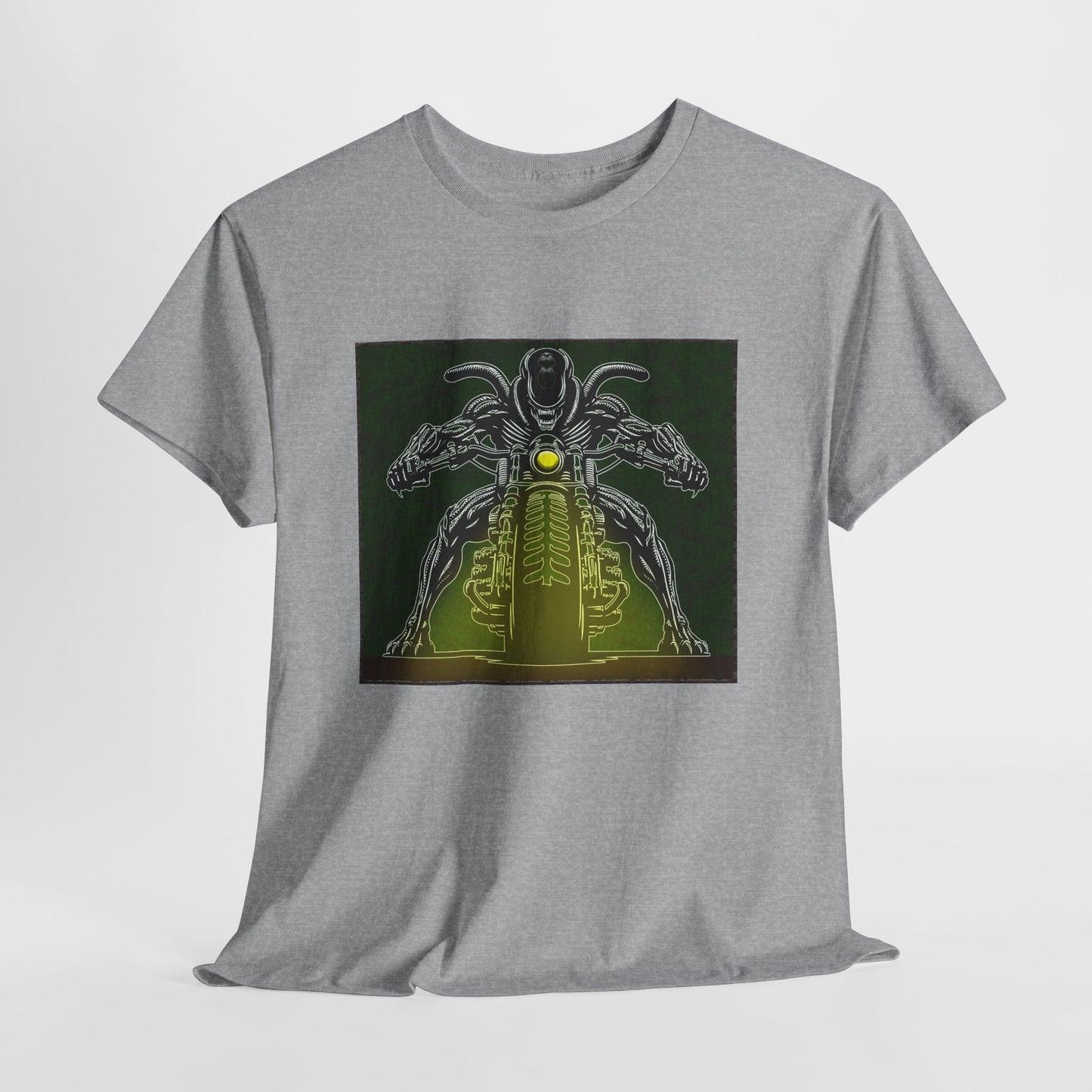 Alien Biker Neon Sci‑Fi Motorcycle T-Shirt