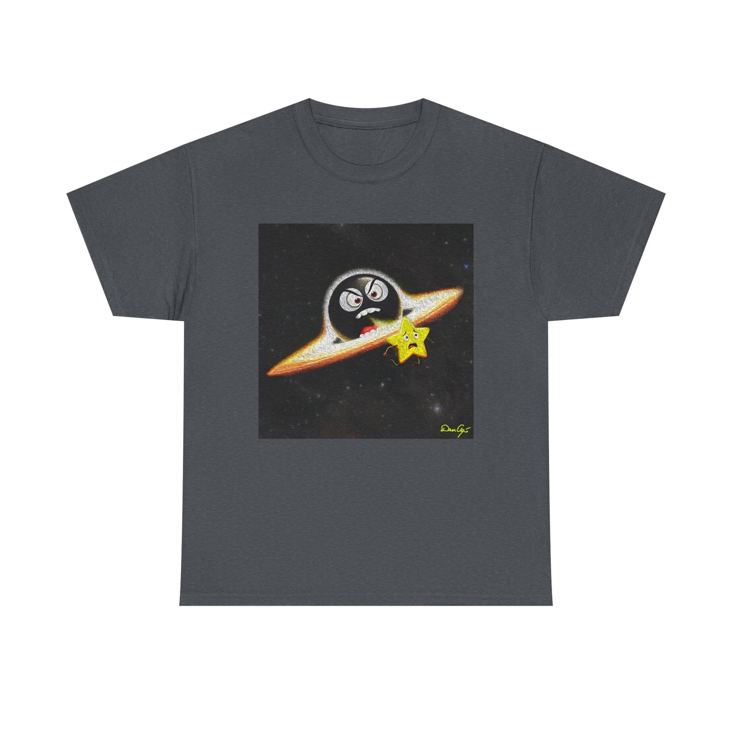 BlackHole Chasing Star, Space-Themed Unisex Heavy Cotton Tee with Cartoon Penguin Design, graphic design, png