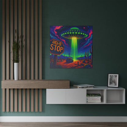 Area-51 Neon Alien Abduction Satin Poster — Lustrous 300gsm UFO Art Print