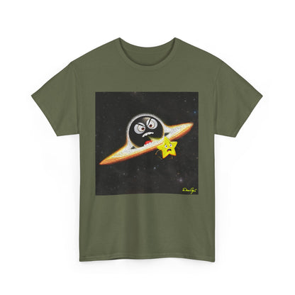 BlackHole Chasing Star, Space-Themed Unisex Heavy Cotton Tee with Cartoon Penguin Design, graphic design, png