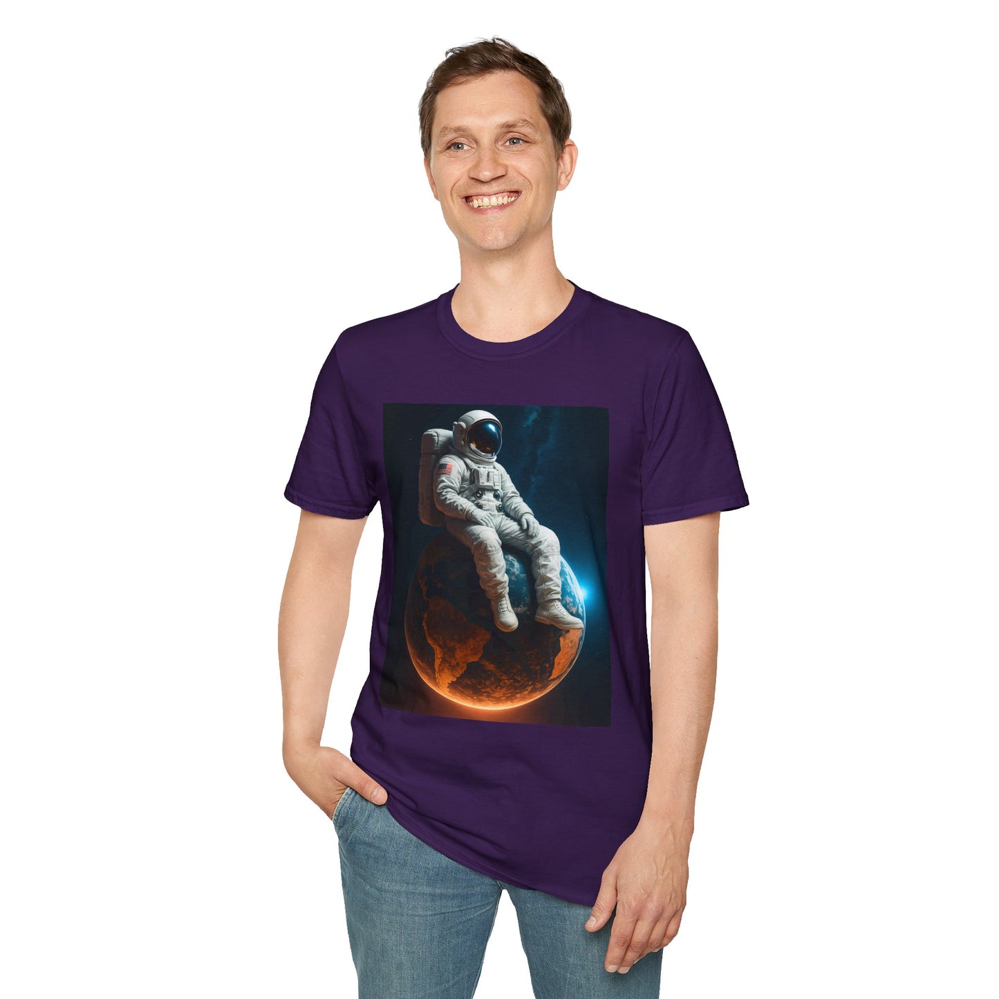 Sitting on an Earth, Cosmic Astronaut T-Shirt, Unisex Graphic Tee, Space Lover Gift, Casual Wear, Astronomy Fan Shirt, Graphic Tee, t-shirt, tshirt, png
