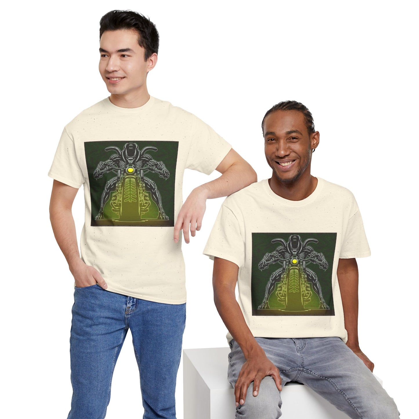 Alien Biker Neon Sci‑Fi Motorcycle T-Shirt