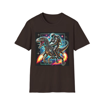 Cosmic Dinosaur Rider Softstyle T-Shirt | Fun Graphic Tee, Unique Gift, Space Lover Shirt, Sci-Fi Enthusiast Apparel