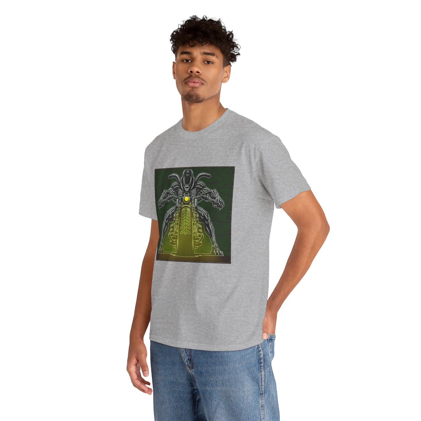 Alien Biker Neon Sci‑Fi Motorcycle T-Shirt